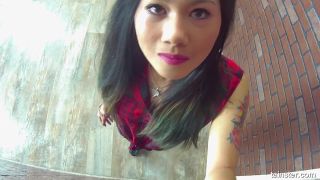 Skinny Mai Hanano gives head and hot titjob in the washroom