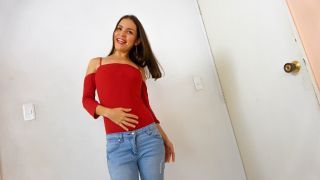 Attractive amateur girl in red underwear set sucking cock in POV